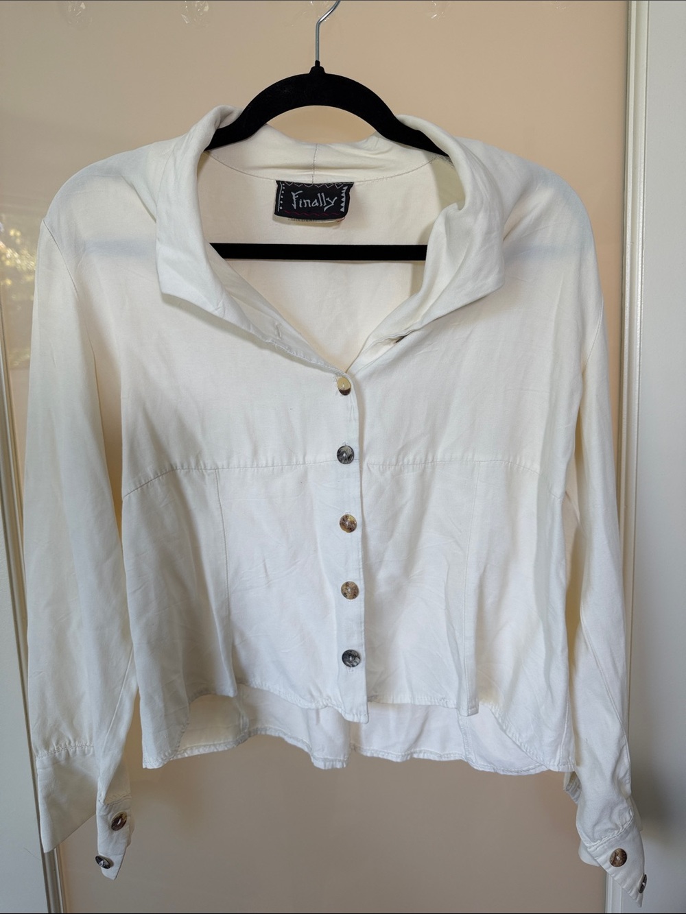 Vintage Cream Button-Front Relaxed Collar Shirt